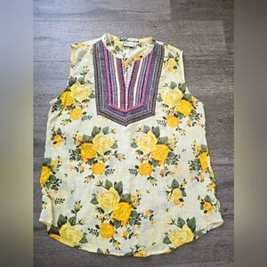 Floral Striped Lightweight Sleeveless Top Floral Mixed Media Media Boho Cottage